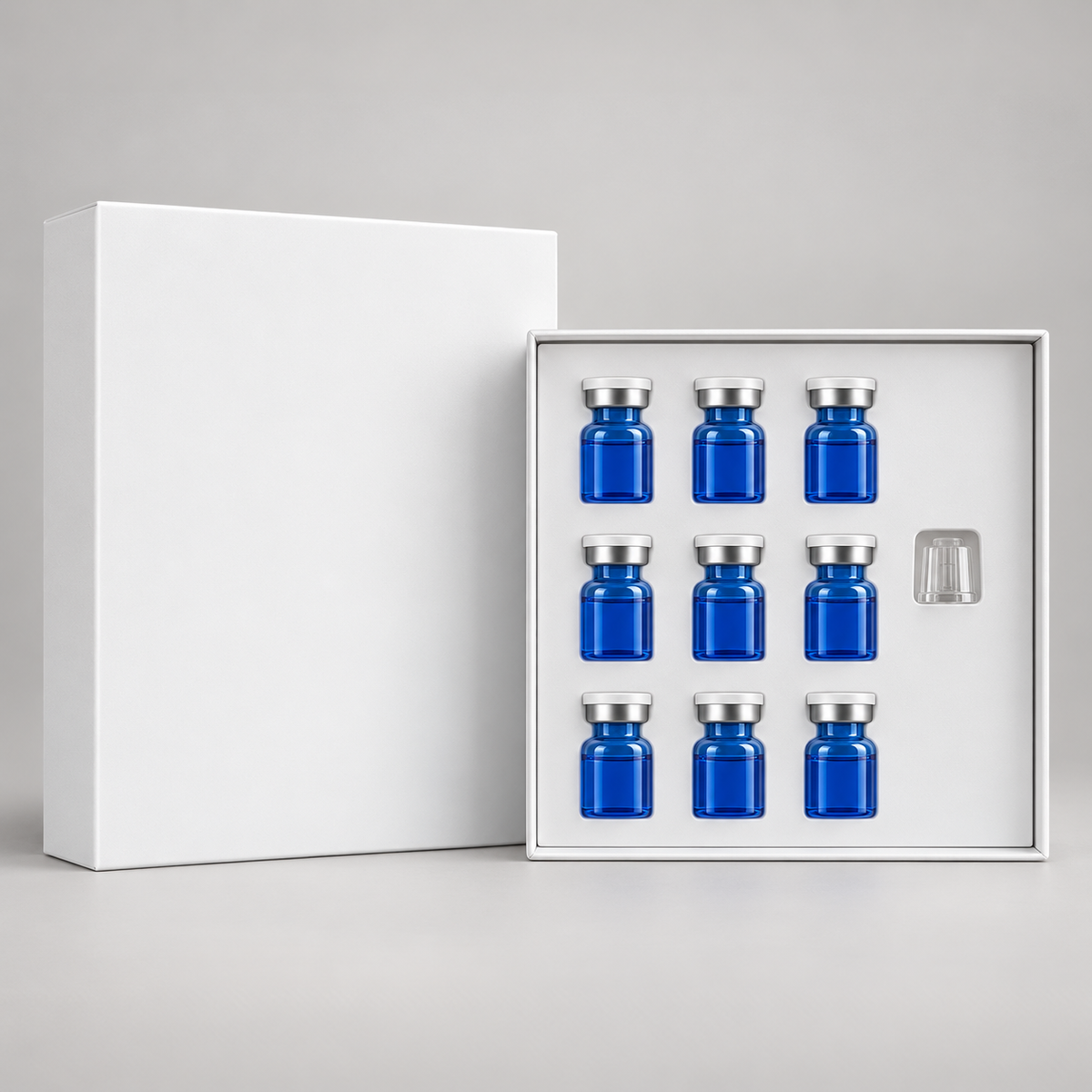 Unbranded micro-infusion system with nine blue vials and one applicator
